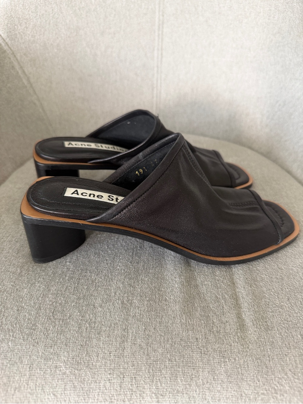 NWOT Acne Studios Black Leather Open Square Toe Block Heel Mules - Size 37 - Picture 3 of 8